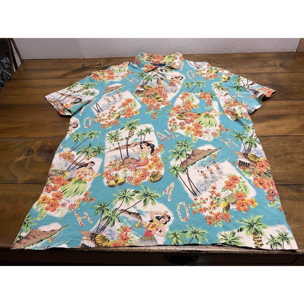 Polo Ralph Lauren Hawaiian Polo Mens XL Floral Hula Girls All Over Print